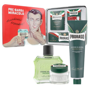 Cofanetto uomo vintage box PRORASO TUTTE LE BARBE crema pre-barba 100ml + sapone da barba 150ml + lozione dopobarba 100ml