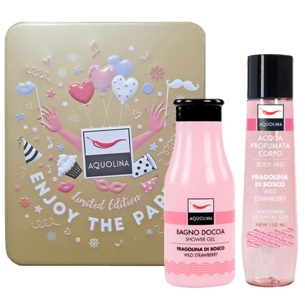 Cofanetto donna AQUOLINA ENJOY THE PARTY bagno doccia 250ml + acqua profumata corpo 150ml - fragolina di bosco
