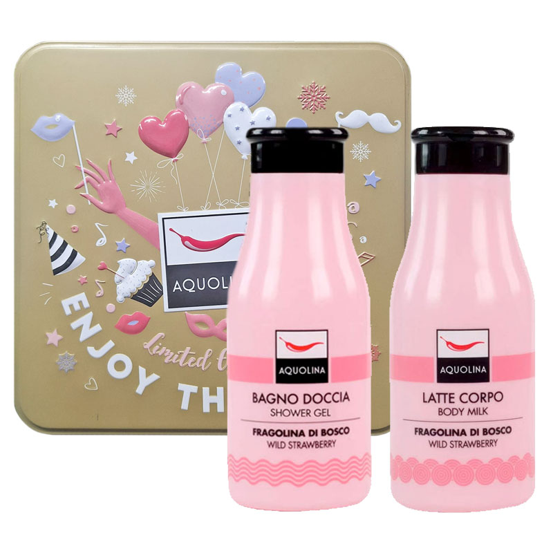 Cofanetto donna AQUOLINA ENJOY THE PARTY bagno doccia 250ml + latte corpo 250ml - fragolina di bosco