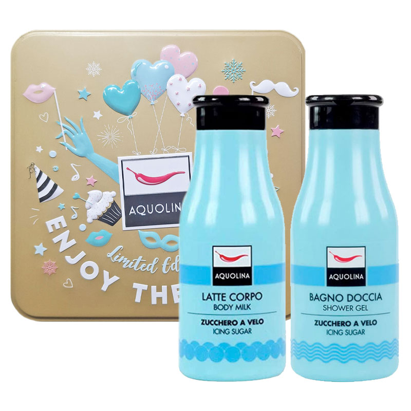 Cofanetto donna AQUOLINA ENJOY THE PARTY bagno doccia 250ml + latte corpo 250ml - zucchero a velo
