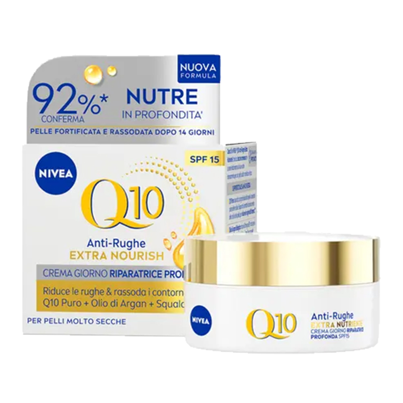 NIVEA Q10 EXTRA NUTRIENTE ANTI-RUGHE CREMA GIORNO SPF15 con olio d'argan per pelli secche e molto secche 50ml