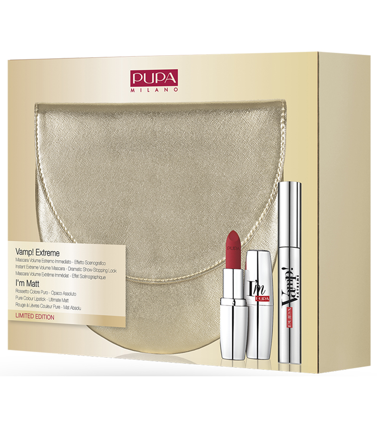 Cofanetto donna PUPA Vamp! Extreme mascara occhi + I'm Matt rossetto + pochette LIMITED EDITION