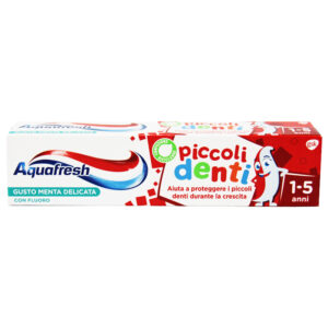 AQUAFRESH piccoli denti DENTIFRICIO CON FLUORO Gusto menta delicata bambini da 1 a 5 anni 50ml