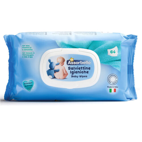 64 Salviettine Igieniche Imbevute baby ASSORBELLO