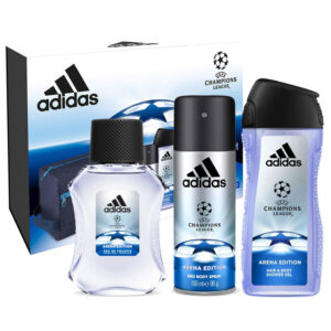Cofanetto uomo ADIDAS CHAMPIONS LEAGUE ARENA EDITION edt + deodorante spray + docciaschiuma+ beauty da viaggio