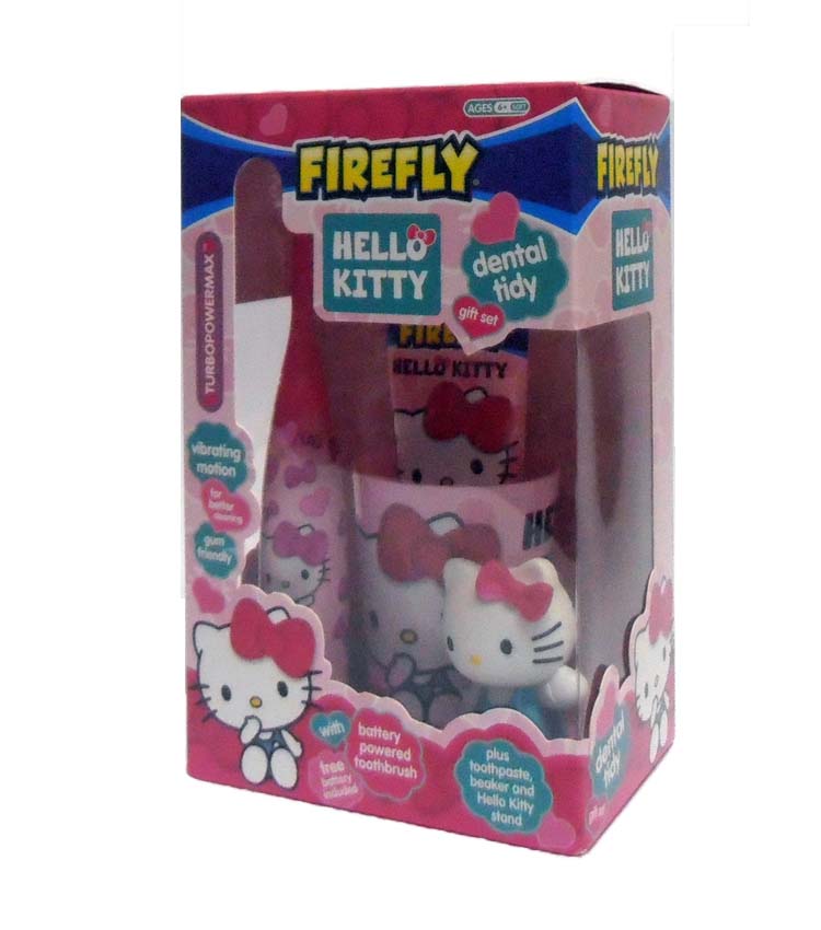 HELLO KITTY FIREFLY spazzolino elettrico + dentifricio 75ml + bicchiere