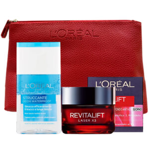 Cofanetto donna L'OREAL REVITALIFT LASER X3 crema giorno anti-età 50ml + struccante occhi waterproof 125ml + beauty