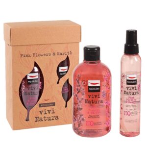 Cofanetto donna AQUOLINA VIVI NATURA PINK FLOWERS & KARITE' Bagno Doccia 500ml + Olio Corpo 150ml