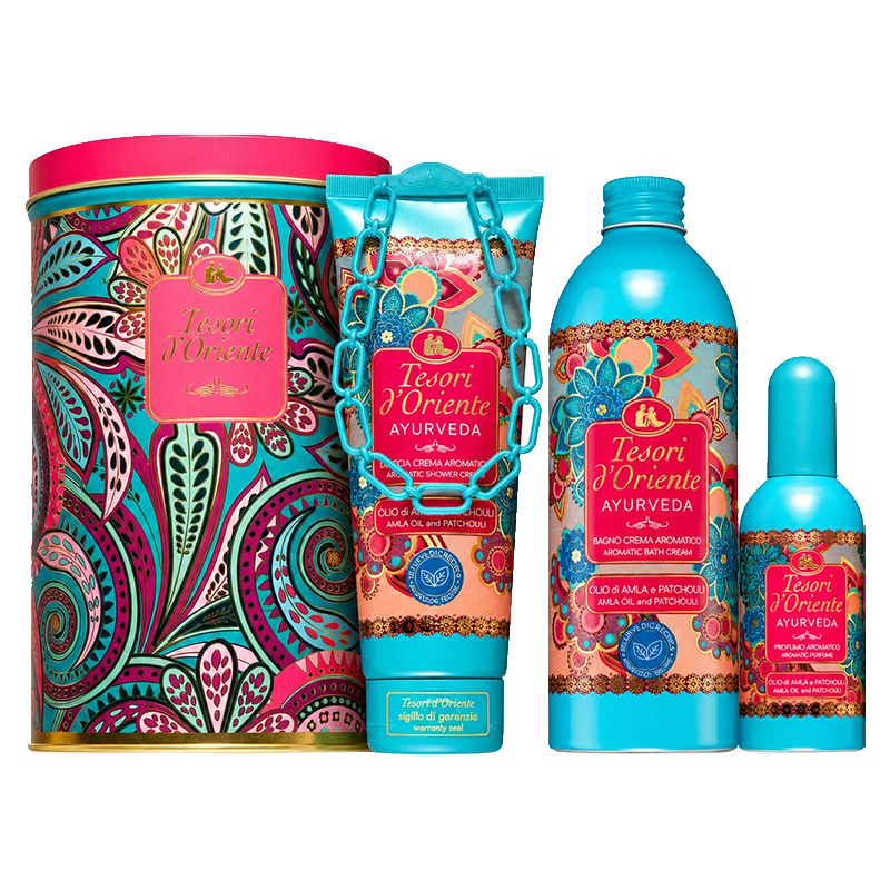 Cofanetto TESORI D’ORIENTE AYURVEDA profumo aromatico 100ml + bagno crema 500ml + doccia crema 250ml