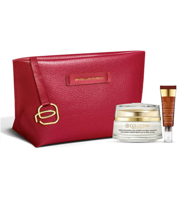 Cofanetto donna COLLISTAR ATTIVI PURI Crema Balsamo Collagene 50 ml + Contorno Occhi Acido Ialuronico+Peptidi 7.5 ml + borsa PIQUADRO