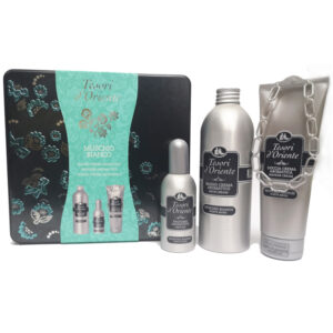 Cofanetto regalo Tesori d'Oriente MUSCHIO BIANCO con Bagno crema da 500ml + Doccia Crema da 250 ml + Profumo Aromatico 100 ml.
