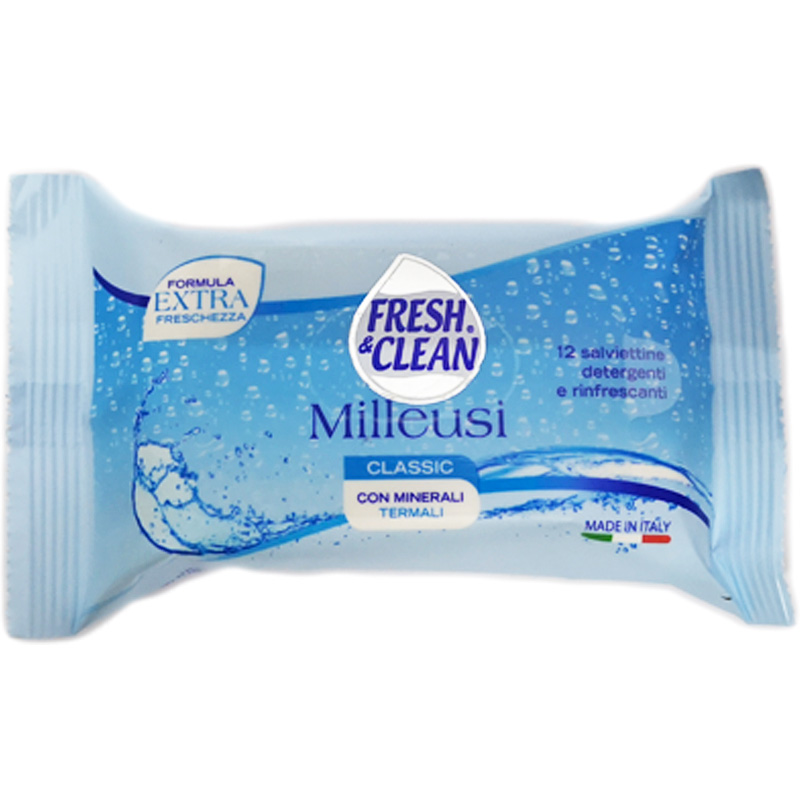 Fresh & Clean Milleusi CLASSIC Salviettine Umidificate DETERGENTI e  Rinfrescanti - 12 Pezzi