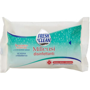 Fresh & Clean - Milleusi Disinfettanti, Salviettine Umidificate, Azione Antibatterica - 12 Pezzi