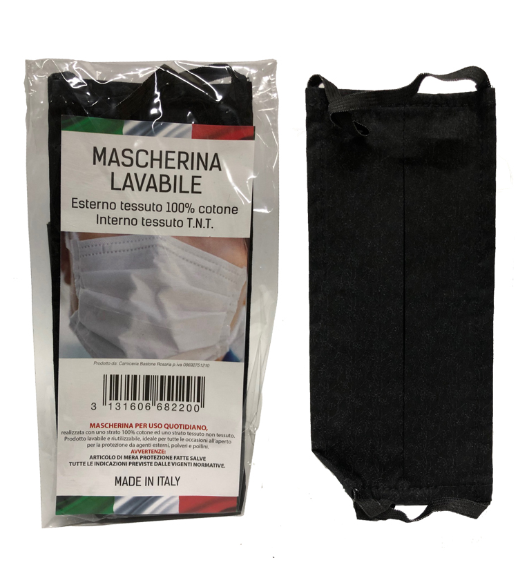 MASCHERINA LAVABILE Nera in COTONE con tessuto interno TNT