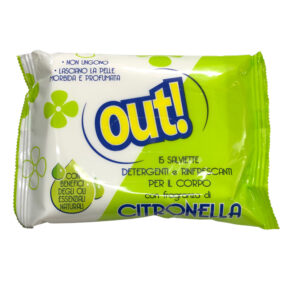 OUT Salviette umide Detergenti e rinfrescanti alla CITRONELLA - 15 pz