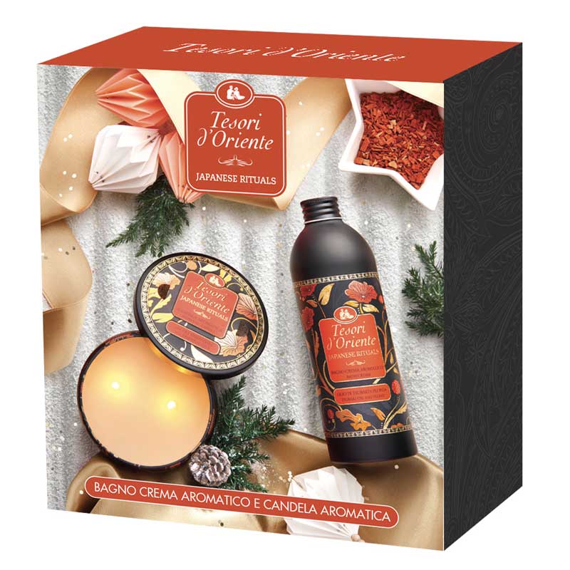 Cofanetto regalo Tesori d'Oriente JAPANESE RITUALS Bagno crema da 500ml +  candela Aromatica - Profumeria Online