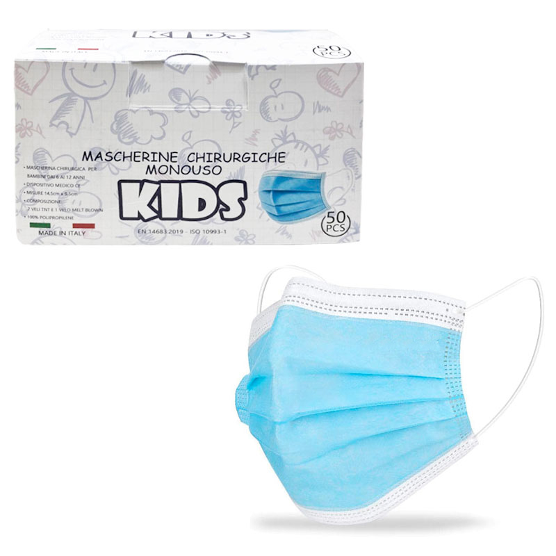 Mascherina chirurgica monouso Kids azzurra - 50 pezzi