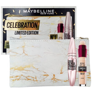 Cofanetto donna MAYBELLINE CELEBRATION correttore cancella età + mascara lash sensational + pochette