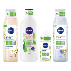 NIVEA NATURALLY GOOD doccia olio in gel + crema corpo + deodorante roll on