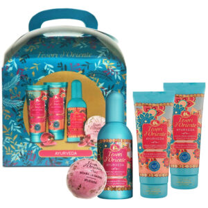 Cofanetto regalo TESORI D'ORIENTE AYURVEDA profumo 100ml + doccia crema 75ml + crema corpo 75ml + bomba da bagno