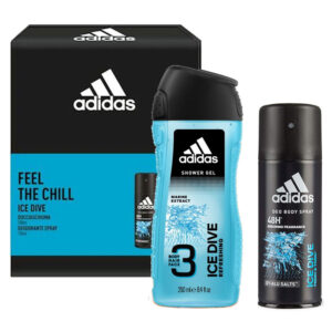Cofanetto uomo ADIDAS FEEL THE CHILL ICE DIVE body hair face 3 in 1 250ml + deo body spray 150ml