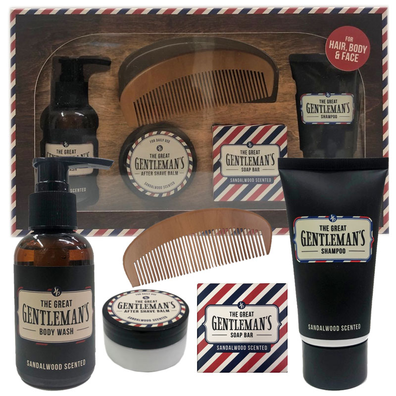 Cofanetto uomo THE GREAT GENTLEMAN'S STYLING KIT body wash + aftershave balm + soap bar + shampoo + pettine barba