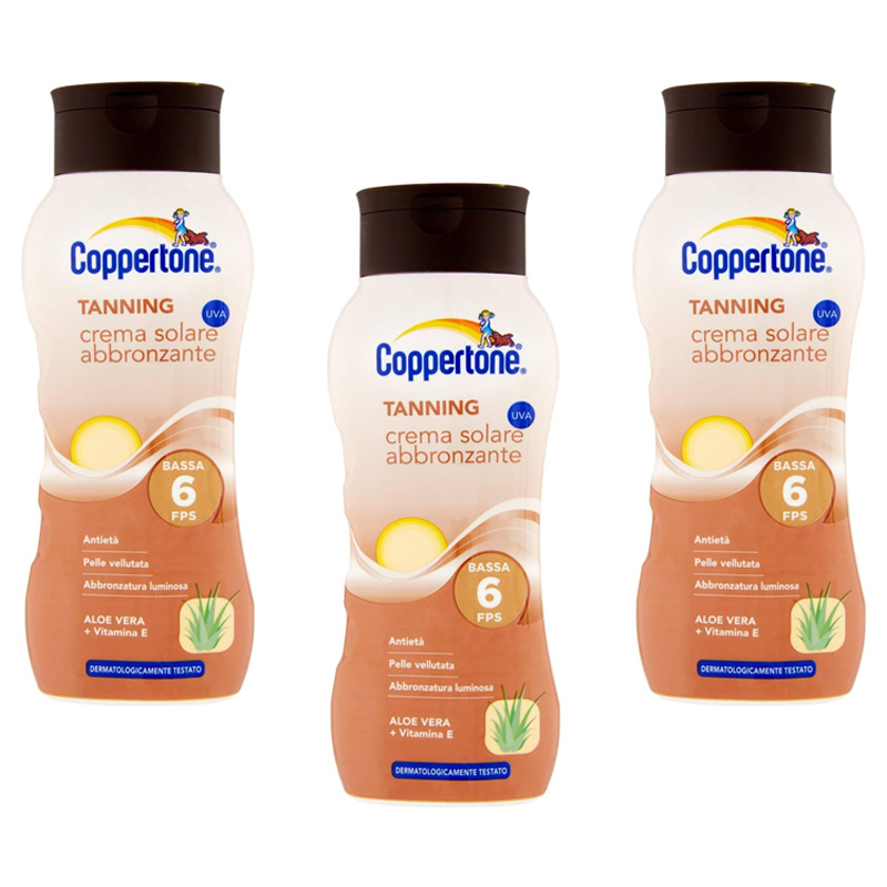 Stock 3pz COPPERTONE TANNING Crema solare abbronzate SPF 6 bassa protezione 200ml