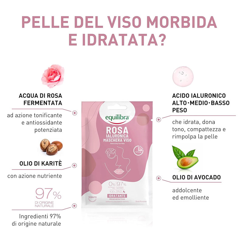 EQUILIBRA ROSA IALURONICA Maschera viso idratante in tessuto - immagine 2