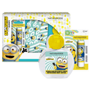 Cofanetto bimbi NATURAVERDE KIDS MINIONS acqua rinfrescante corpo 50ml + burrocacao banana + scaldacollo