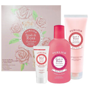 Cofanetto PERLIER PETALI DI ROSA DEL LANCASHIRE bagnoschiuma 500ml + crema idratante corpo 250ml + crema mani 100ml