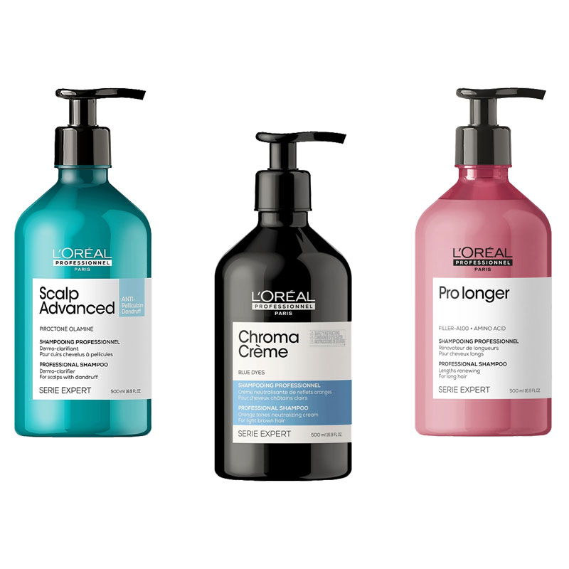 Stock 3pz L’OREAL PROFESSIONNEL Serie Expert SCALP ADVANCED + CHROMA CRÈME + PRO LONGER shampoo in crema capelli 500ml