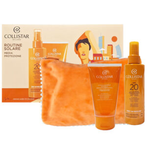 Cofanetto COLLISTAR SUN ROUTINE latte spray abbronzante viso e corpo SPF20 + doccia shampoo doposole + pochette