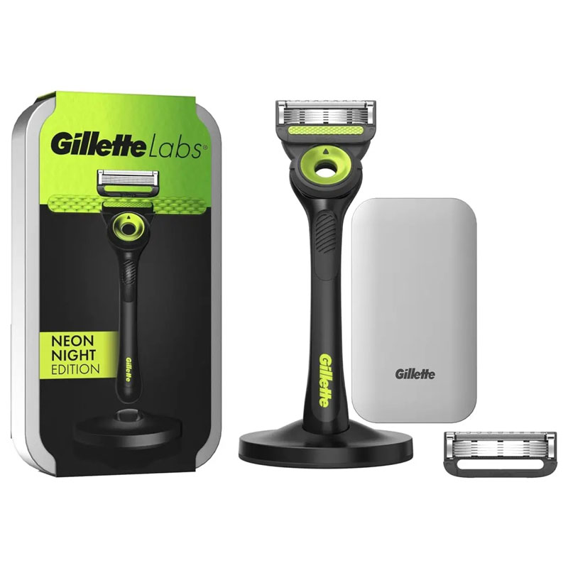 GILLETTE LABS Rasoio 5 lame con barra esfoliante + ricambio + base + custodia da viaggio - immagine 3