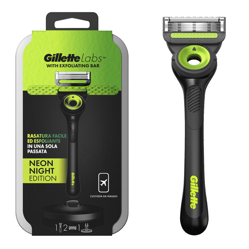 GILLETTE LABS Rasoio 5 lame con barra esfoliante + ricambio + base + custodia da viaggio