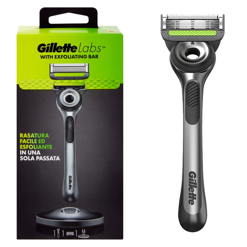 GILLETTE LABS SILVER Rasoio 5 lame con barra esfoliante + base