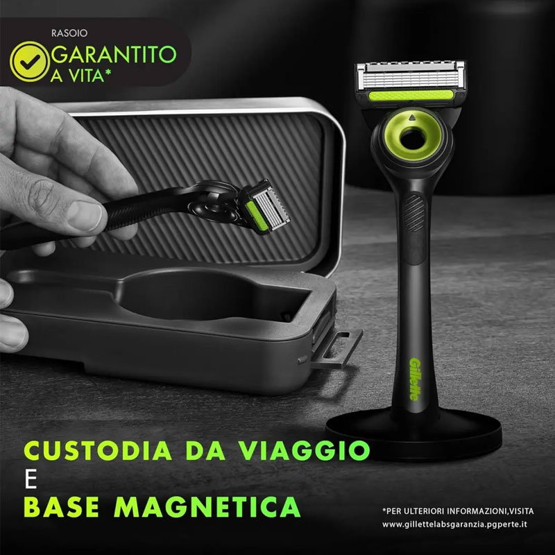 GILLETTE LABS Rasoio 5 lame con barra esfoliante + ricambio + base + custodia da viaggio - immagine 2