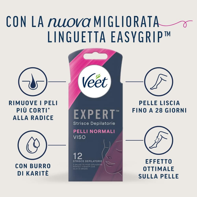 VEET Expert Strisce depilatorie viso per pelli normali con burro di karité -12 pz - immagine 3