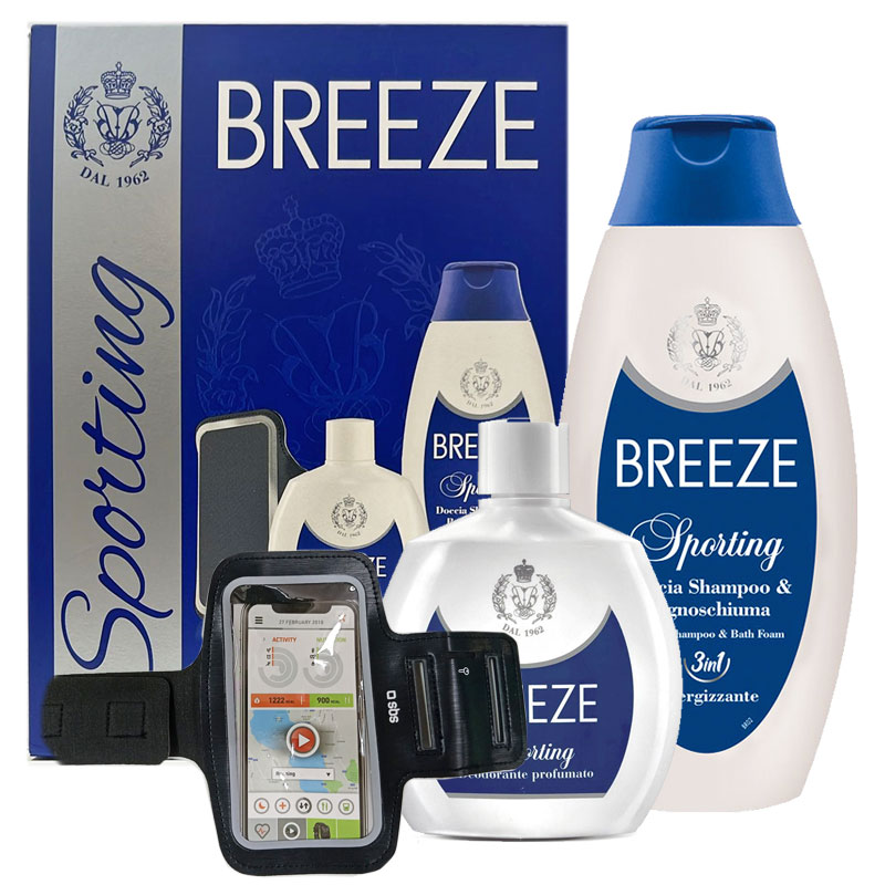 Cofanetto uomo BREEZE SPORTING doccia shampoo & bagnoschiuma + deo squeeze + fascia sportiva smartphone