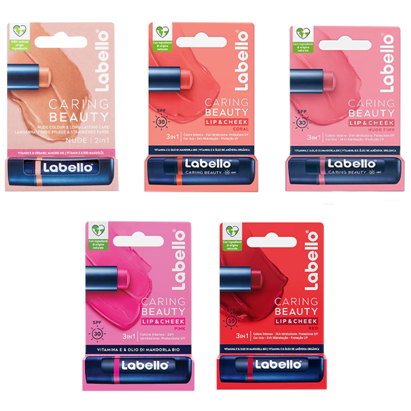 LABELLO CARING BEAUTY Lip & Cheek 3in1 Balsamo guance e labbra colorato 4,8g