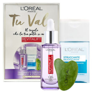 Cofanetto donna L'OREAL REVITALIFT FILLER siero viso 30ml + struccante occhi 125ml + pietra Guasha