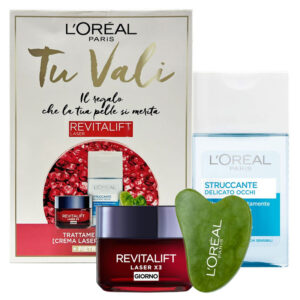 Cofanetto donna L'OREAL REVITALIFT LASER crema viso anti età giorno 50ml + struccante occhi 125ml + pietra Guasha