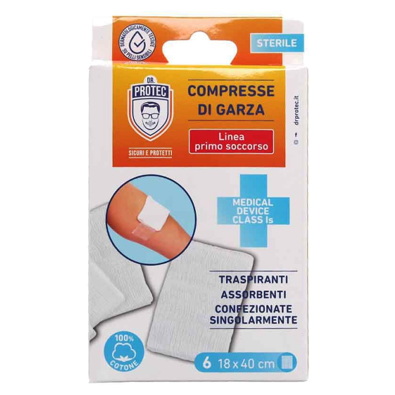 DR. PROTEC Compresse di garza sterile traspirante 18 x 40 cm - 6pz