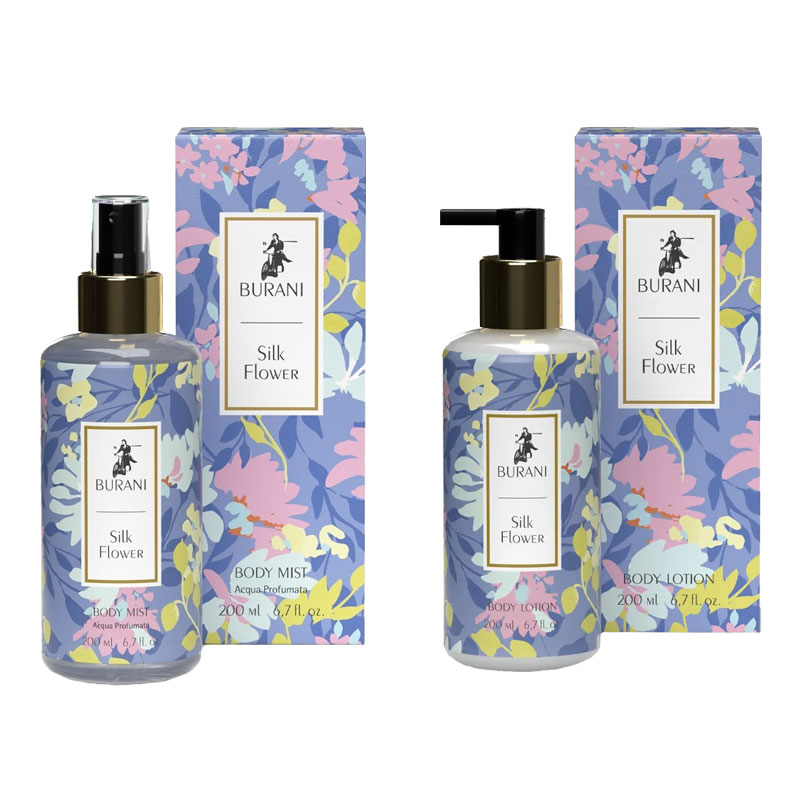 Cofanetto donna BURANI SILK FLOWER acqua corpo 200ml + body lotion 200ml - immagine 2