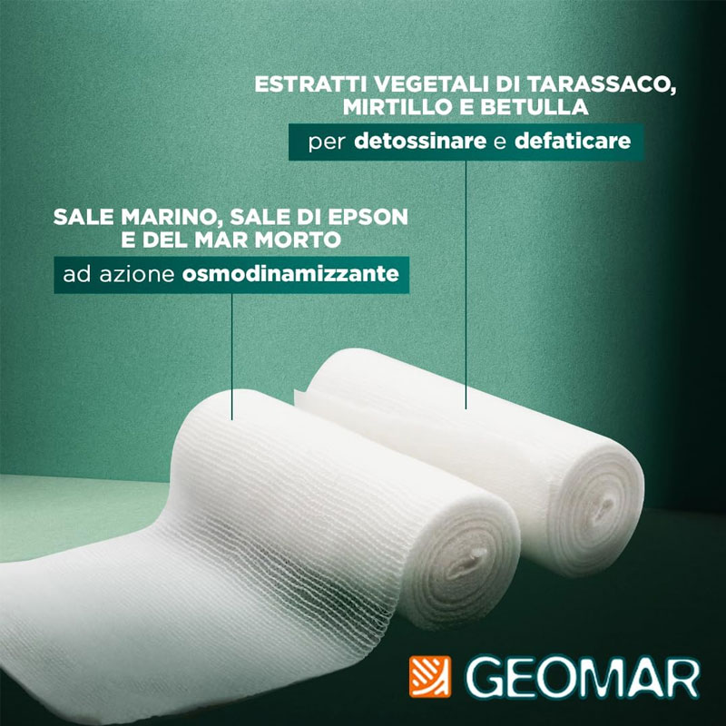 GEOMAR KIT BENDE DRENANTI 3pz soluzione salina concentrata + 1pz pantalone cartene + 2pz bende riutilizzabili - immagine 2