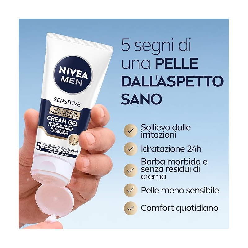 NIVEA MEN SENSITIVE Cream gel viso e barba uomo per pelli sensibili skin & stubble 50ml - immagine 2