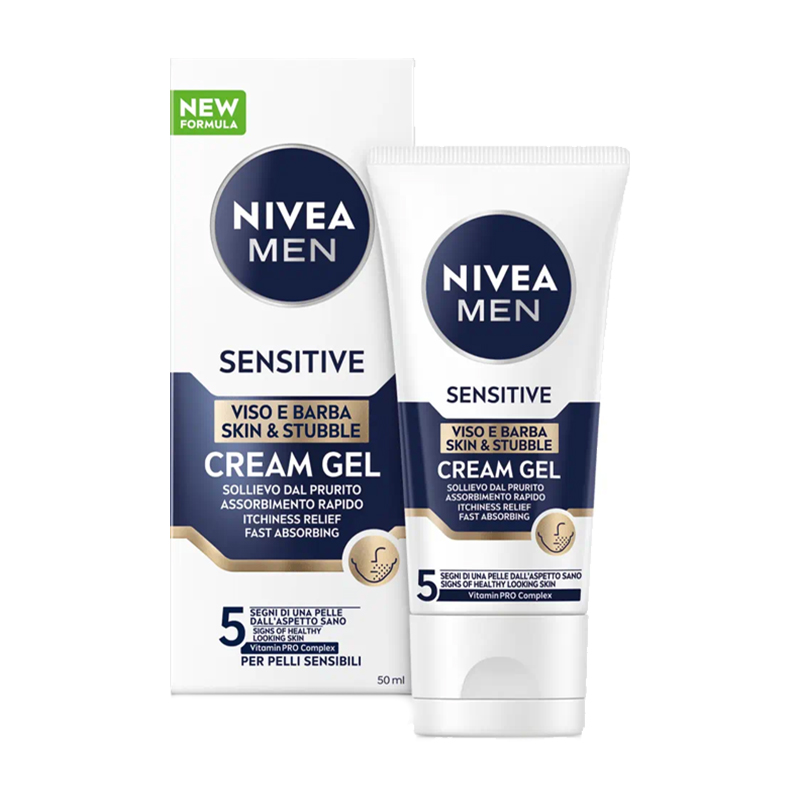 NIVEA MEN SENSITIVE Cream gel viso e barba uomo per pelli sensibili skin & stubble 50ml