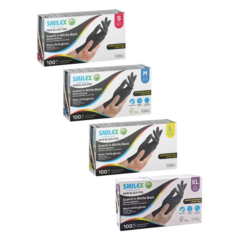 SMILEX SKIN Guanti in nitrile monouso senza polvere - nero/black