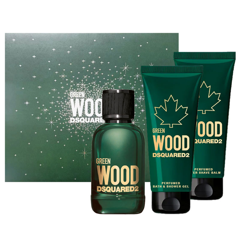 Cofanetto uomo DSQUARED² GREEN WOOD edt 100ml + bagnodoccia gel 100ml + balsamo dopobarba 100ml