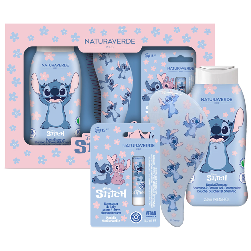 Cofanetto bimbi NATURAVERDE KIDS STITCH doccia shampoo 250ml + burrocacao 5ml + spazzola