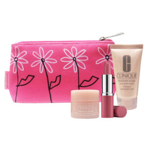 Cofanetto donna CLINIQUE MOISTURE SURGE maschera viso notte 30ml + crema gel idratante viso 5ml + rossetto Pop Lip Colour + pochette